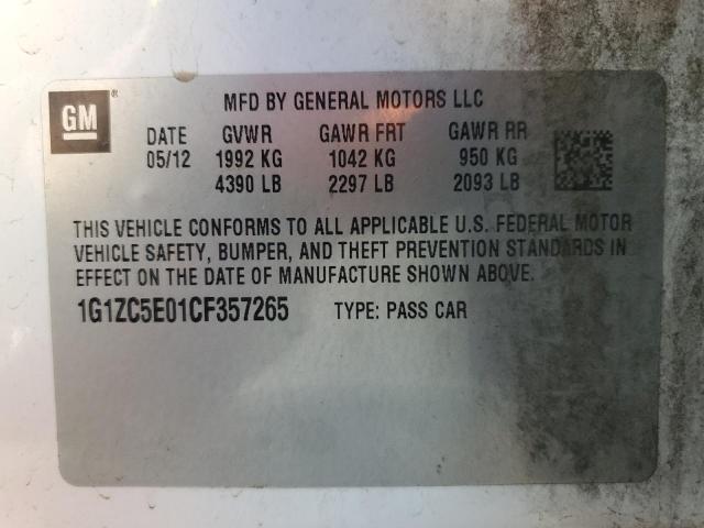 1G1ZC5E01CF357265 - 2012 CHEVROLET MALIBU 1LT 白色 照片 12