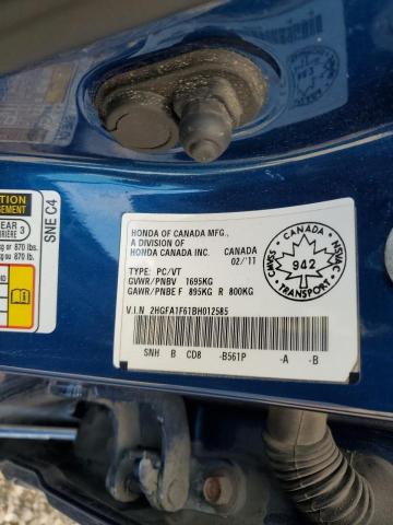 2HGFA1F61BH012585 - 2011 HONDA CIVIC LX-S BLUE photo 12