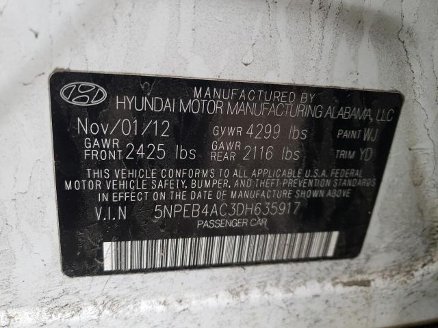 5NPEB4AC3DH635917 - 2013 HYUNDAI SONATA GLS WHITE photo 12