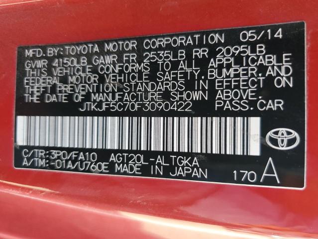 JTKJF5C70F3090422 - 2015 TOYOTA SCION TC წითელი ფოტო 12