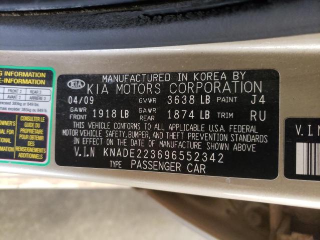 KNADE223696552342 - 2009 KIA RIO BASE TAN photo 12