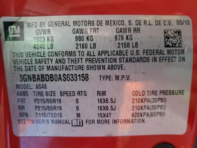 3GNBABDB0AS633158 - 2010 CHEVROLET HHR LT RED photo 12