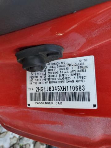 2HGEJ6345XH110683 - 1999 HONDA CIVIC DX RED photo 12