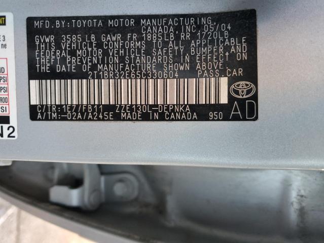 2T1BR32E65C330604 - 2005 TOYOTA COROLLA CE SILVER photo 12