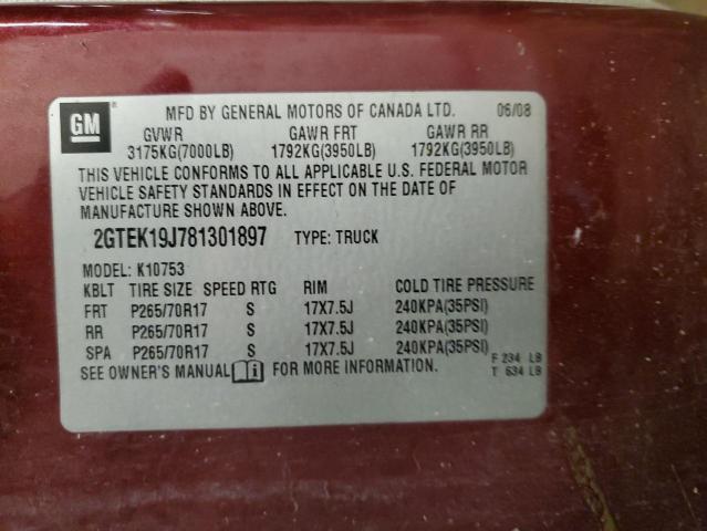 2GTEK19J781301897 - 2008 GMC SIERRA K1500 MAROON photo 12