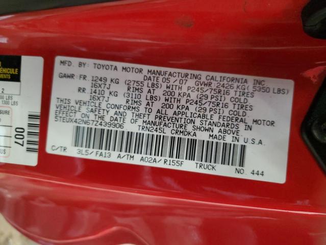 5TEUX42N67Z439906 - 2007 TOYOTA TACOMA ACCESS CAB Қызыл фото 13