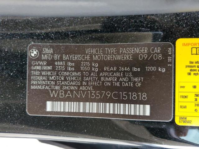 WBANV13579C151818 - 2009 BMW 528 XI BLACK photo 12