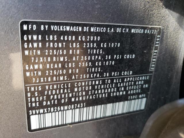 3VVWX7B25NM087431 - 2022 VOLKSWAGEN TAOS SE GRAY photo 13