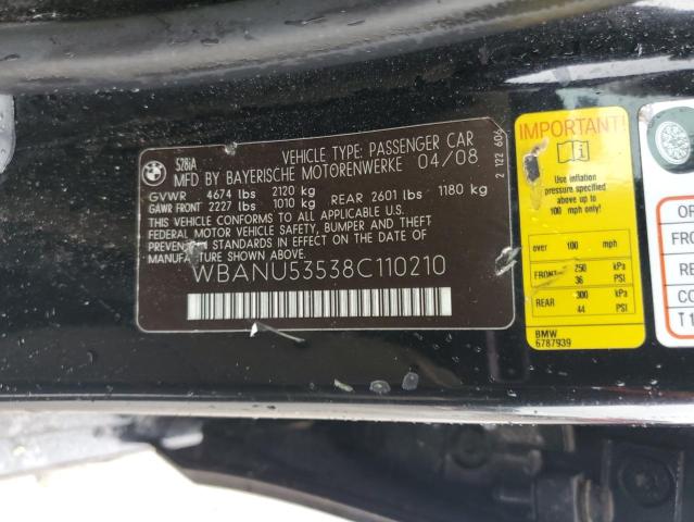 WBANU53538C110210 - 2008 BMW 528 I BLACK photo 12