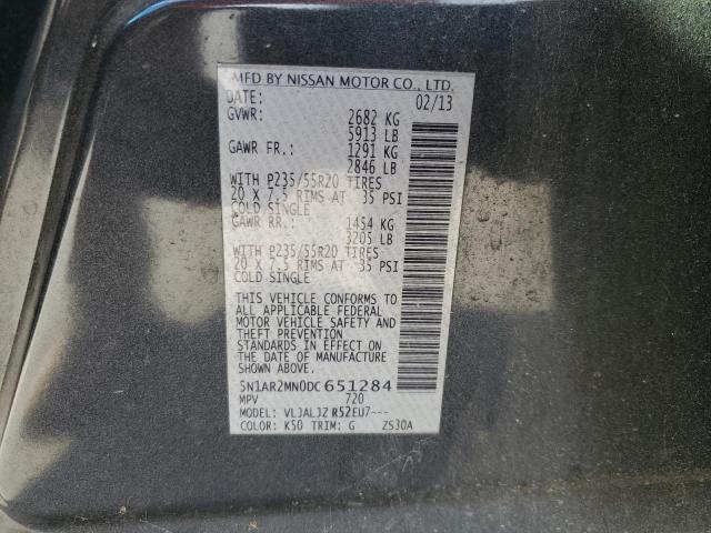 5N1AR2MN0DC651284 - 2013 NISSAN PATHFINDER S GRAY photo 13