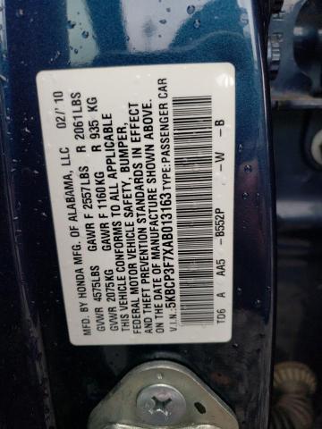 5KBCP3F7XAB013163 - 2010 HONDA ACCORD EX BLUE photo 12