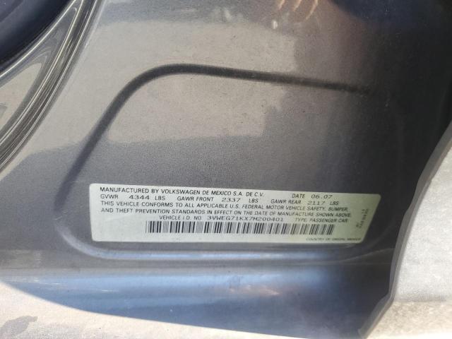 3VWEG71KX7M200401 - 2007 VOLKSWAGEN JETTA WOLFSBURG 灰色 照片 12