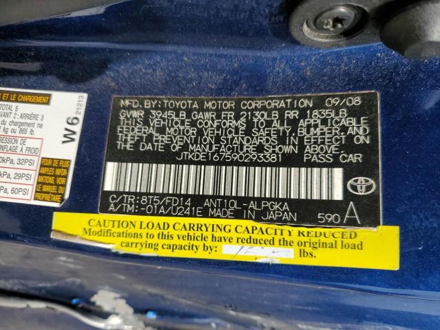 JTKDE167590293381 - 2009 TOYOTA SCION TC ლურჯი ფოტო 12