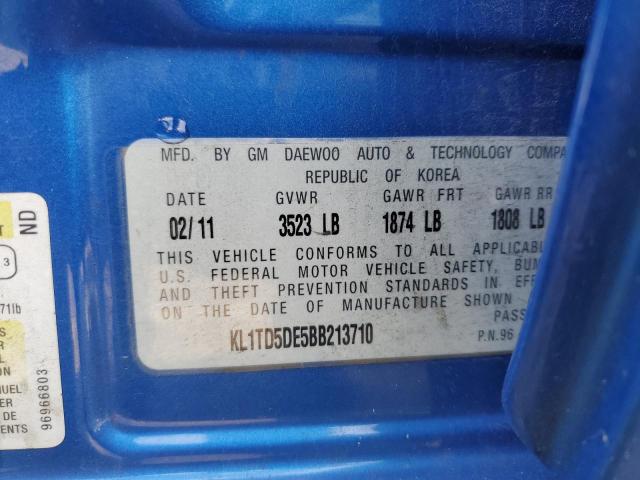 KL1TD5DE5BB213710 - 2011 CHEVROLET AVEO LS Mavi foto 12