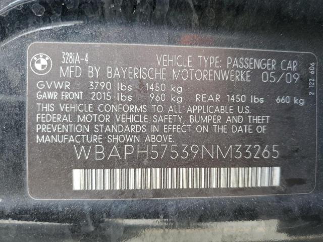 WBAPH57539NM33265 - 2009 BMW 328 I SULEV BLACK photo 12