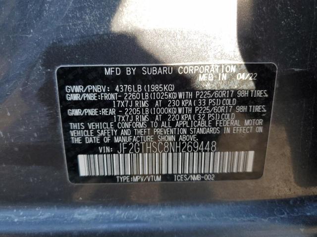 JF2GTHSC8NH269448 - 2022 SUBARU CROSSTREK SPORT GRAY photo 12