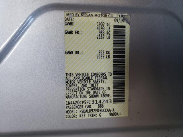 1N4AZ0CP5FC314243 - 2015 NISSAN LEAF S SILVER photo 13