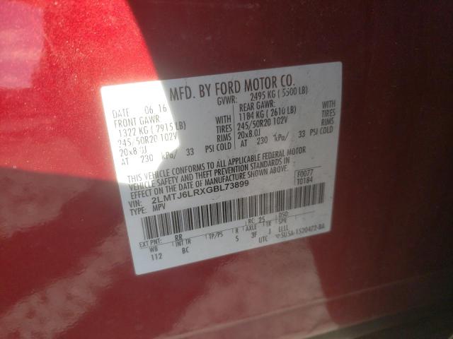 2LMTJ6LRXGBL73899 - 2016 LINCOLN MKX RESERVE برغندي صورة 13