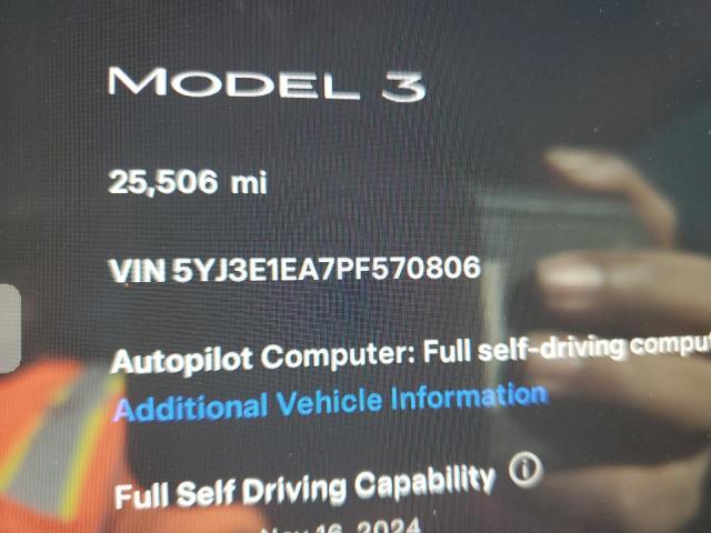 5YJ3E1EA7PF570806 - 2023 TESLA MODEL 3 WHITE photo 9