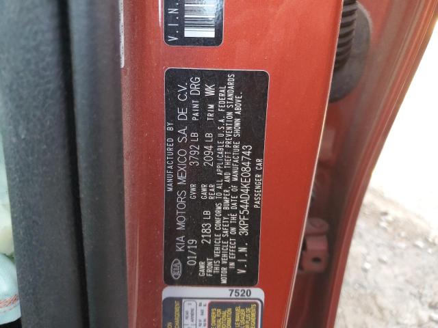 3KPF54AD4KE084743 - 2019 KIA FORTE EX ORANGE photo 12