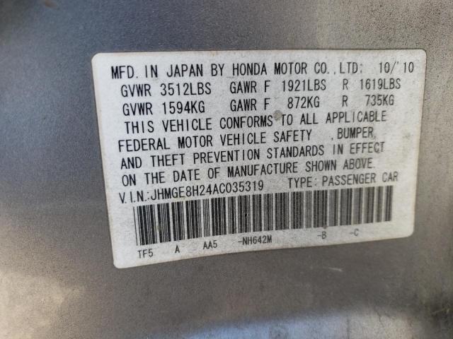 JHMGE8H24AC035319 - 2010 HONDA FIT SILVER photo 12