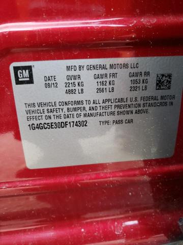 1G4GC5E30DF174302 - 2013 BUICK LACROSSE RED photo 12