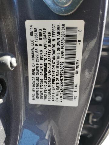 19XFB2F97EE243079 - 2014 HONDA CIVIC EXL ნაცრისფერი ფოტო 12