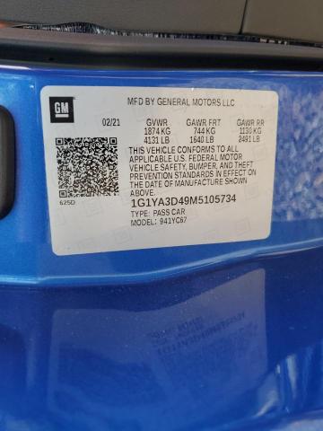 1G1YA3D49M5105734 - 2021 CHEVROLET CORVETTE STINGRAY 1LT BLUE photo 12