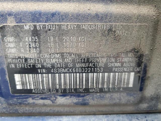 4S3BMCK68B3221153 - 2011 SUBARU LEGACY 2.5I LIMITED BLUE photo 12