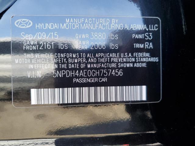 5NPDH4AE0GH757456 - 2016 HYUNDAI ELANTRA SE BLACK photo 12