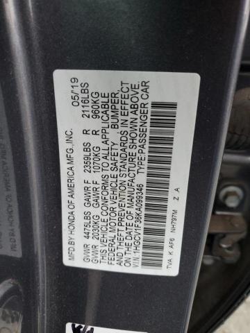 1HGCV1F36KA099346 - 2019 HONDA ACCORD SPORT GRAY photo 13