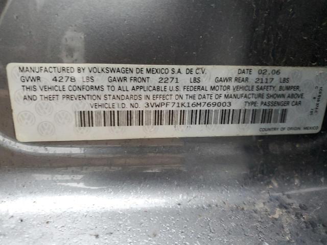 3VWPF71K16M769003 - 2006 VOLKSWAGEN JETTA VALUE GRAY photo 13