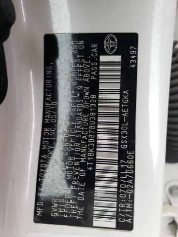 4T1BK3DB7BU381398 - 2011 TOYOTA AVALON BASE 白色 照片 12