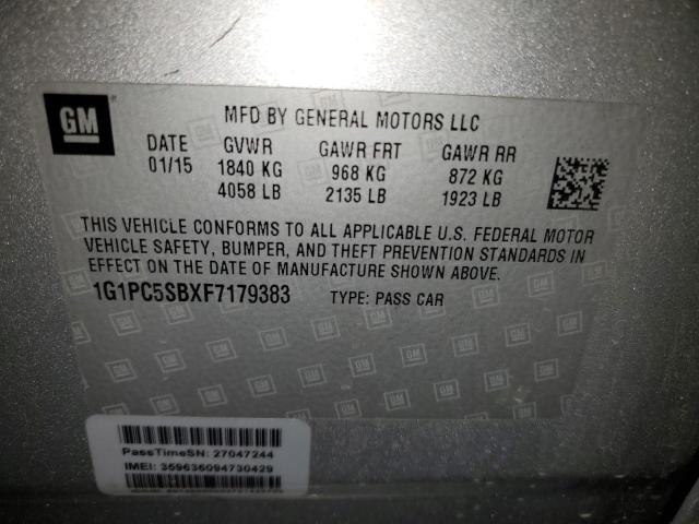 1G1PC5SBXF7179383 - 2015 CHEVROLET CRUZE LT SILVER photo 12