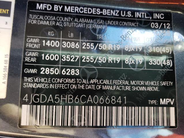4JGDA5HB6CA066841 - 2012 MERCEDES-BENZ ML 350 4MATIC GRAY photo 13