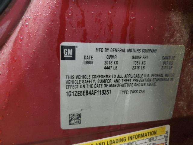 1G1ZE5EB4AF118351 - 2010 CHEVROLET MALIBU LTZ წითელი ფოტო 12