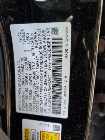 2HGFE2F51NH602470 - 2022 HONDA CIVIC SPORT BLACK photo 12