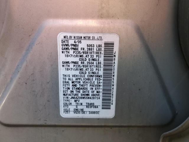 JN8AZ08W55W428724 - 2005 NISSAN MURANO SL SILVER photo 13