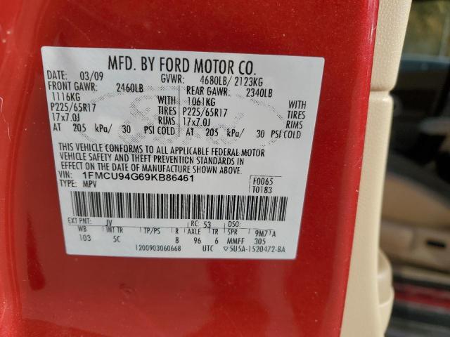 1FMCU94G69KB86461 - 2009 FORD ESCAPE LIMITED RED photo 13