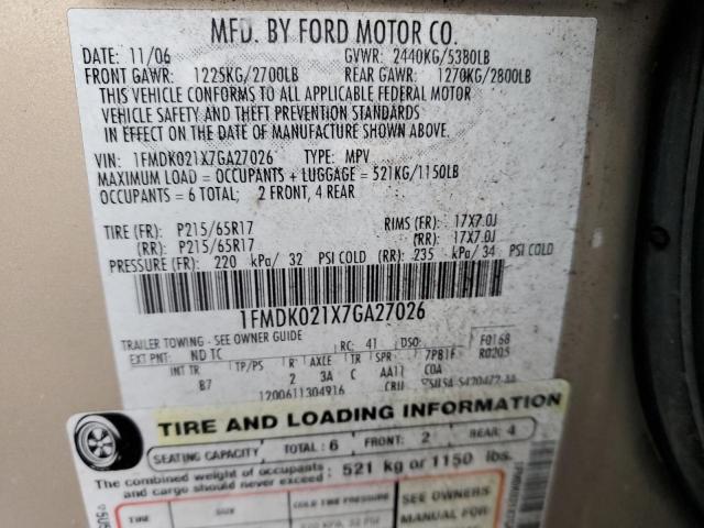 1FMDK021X7GA27026 - 2007 FORD FREESTYLE SEL TAN photo 13