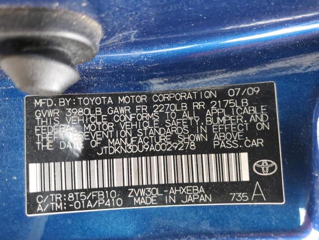 JTDKN3DU9A0029278 - 2010 TOYOTA PRIUS BLUE photo 12