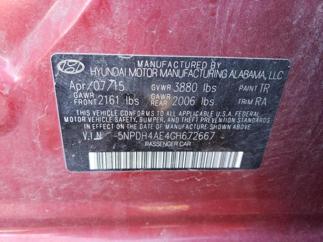 5NPDH4AE4GH672667 - 2016 HYUNDAI ELANTRA SE RED photo 12