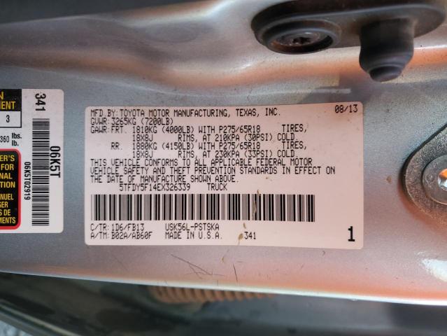 5TFDY5F14EX326339 - 2014 TOYOTA TUNDRA CREWMAX SR5 SILVER photo 12