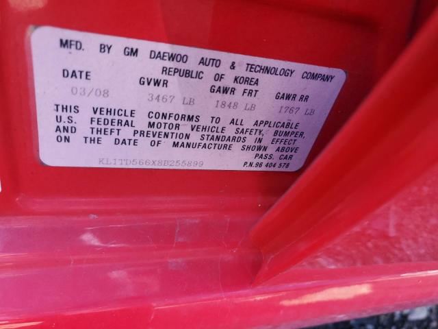 KL1TD566X8B255899 - 2008 CHEVROLET AVEO BASE Qırmızı foto 12