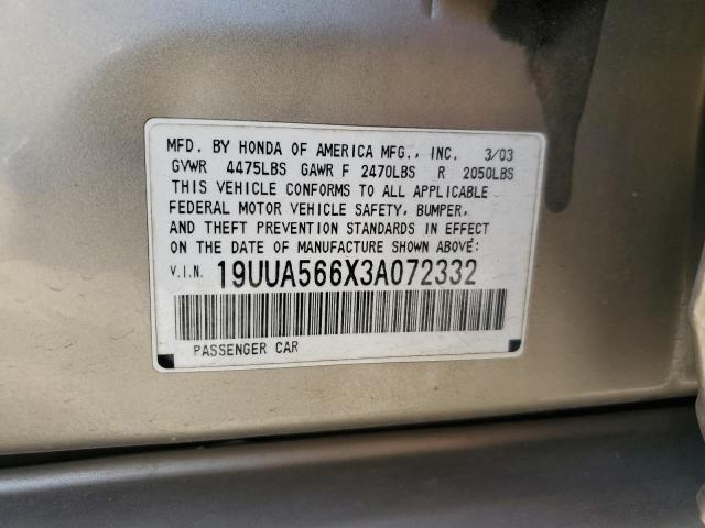 19UUA566X3A072332 - 2003 ACURA 3.2TL GOLD photo 12