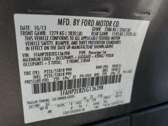 1FAHP2E82EG136398 - 2014 FORD TAURUS SEL GRAY photo 13