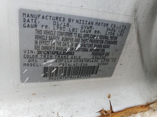 3N1CN7AP8JL859993 - 2018 NISSAN VERSA S WHITE photo 12