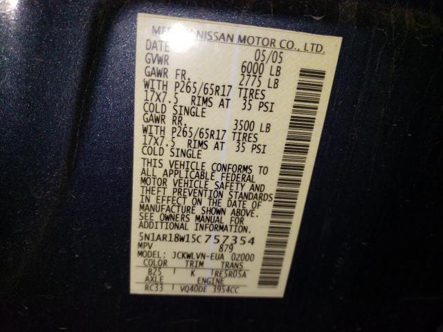 5N1AR18W15C757354 - 2005 NISSAN PATHFINDER LE BLUE photo 13