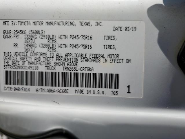 5TFRX5GNXKX149110 - 2019 TOYOTA TACOMA ACCESS CAB თეთრი ფოტო 12