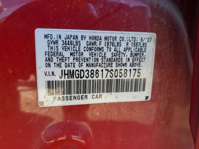 JHMGD38617S058175 - 2007 HONDA FIT S 红色 照片 13